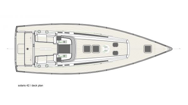 Plan des Decks der italienischen Yacht Solaris 42